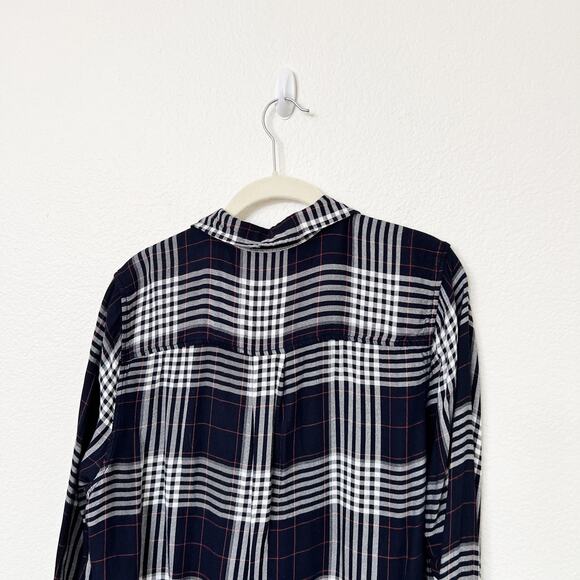 [Forever 21+] Navy Blue White Plaid Flannel Button Down Shirt Relaxed Fit Sz 1X - Picture 5 of 10
